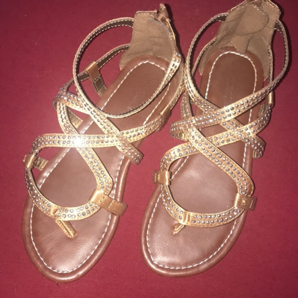 Cherokee Girls Rhinestone Gladiator Sandals Zip Back Metallic Sparkle Size 2